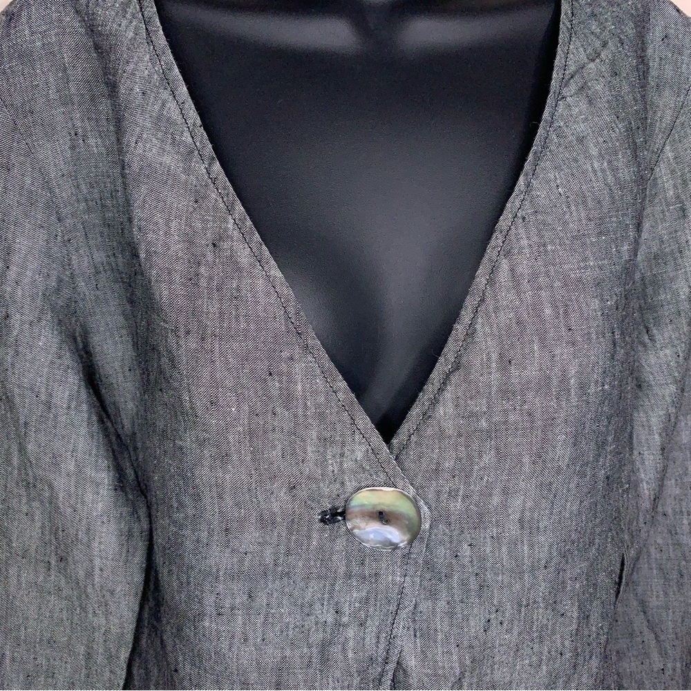 Small Willow Slate Grey Blue Linen Long Sleeve Top Plunge Vneck Design Goth Boho - Picture 4 of 16